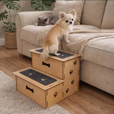 Imagem de ESCADA PET MDF 2 DEG 6mm - 30CM ALTURA PARA CÃES PERSONALIZADA COM NOM