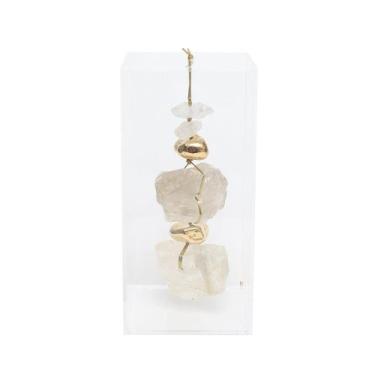Imagem de Caixa de Acrílico Decorativa Com Pedra Quartzo Cristal Bruto e Dourado