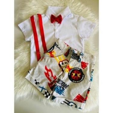 Imagem de Conjunto Menino Luxo Hot Wheels + Camisa Branca + Bermuda Sublimada - 