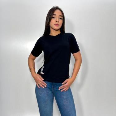 Imagem de T Shirt Miss Country Preta Bordada Relevo Botinha Gola Alta, Preto, XG