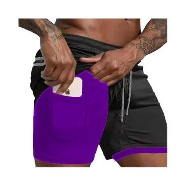 Imagem de Shorts Esportivos Masculinos De Verão 2 Em 1 Com Camada Dupla Para Tre