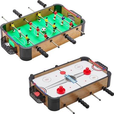 Imagem de Mesa de Jogos 2 em 1 Pebolim Totó e Hockey DM Sports com Alavancas Suaves em MDF DM Toys