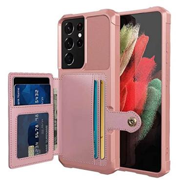 Imagem de para Samsung Galaxy S21 Ultra Plus Retro Capa para Cartão de Crédito PU Couro Capa tipo Carteira com Suporte de Foto Capa Dura para S21 Ultra, Ouro Rosa, Para Nota 20