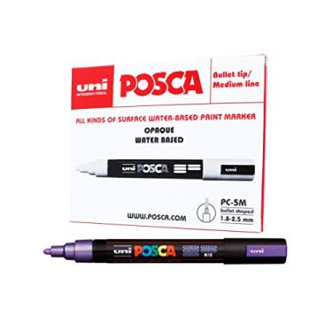 Imagem de POSCA, UNI, Caneta Marcador PC-5M, Ponta Média, traço de 2,5mm a 6,8mm, Violeta Metálico, Caixa com 6 Unidades