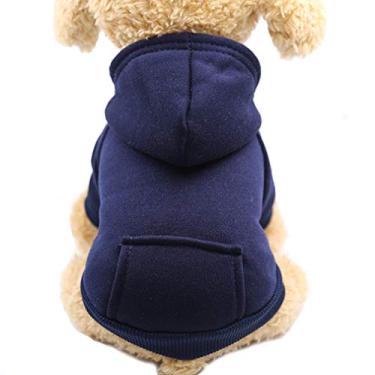 Imagem de Jecikelon Moletom com capuz para cães de inverno com bolsos, roupas quentes para cães pequenos, chihuahua, casaco para filhotes e gatos (azul-marinho, PP)