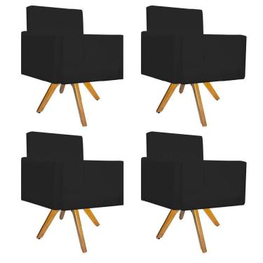 Imagem de 04 Poltronas Base Giratória de Madeira Corano Preto