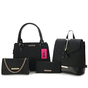 Imagem de Bolsa Feminina Grande Executiva De Ombro + Bolsa Festa Tiracolo Corrente Clutch + Mochila Feminina + Carteira Bella Rosa (Preto)