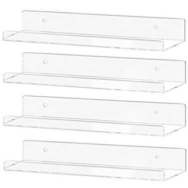 Imagem de Prateleira invisível Weiai para livros de 38,1 cm de acrílico transparente para parede, prateleiras para livros infantis montadas na parede, prateleiras de exibição para organizador de banheiro, suporte para pendurar temperos 15 Inch 4Pack Clear