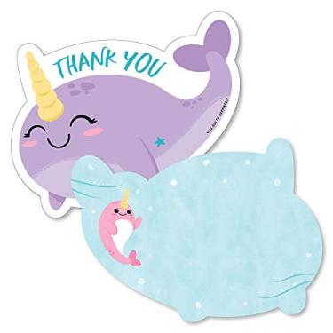 Imagem de Narwhal Girl - Cartões de agradecimento em forma - Cartões de agradecimento para chá de bebê ou festa de aniversário com envelopes - Conjunto de 12