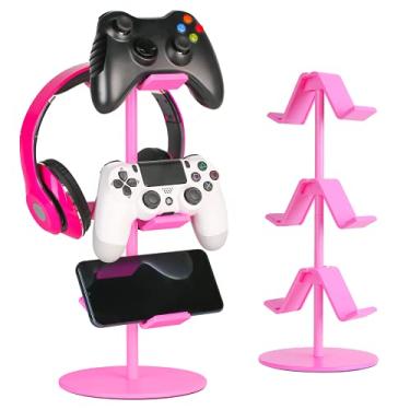Imagem de KELJUN Suporte para controle rosa, suporte para fone de ouvido, suporte para fone de ouvido multiajustável com 3 níveis para todos os acessórios universais para jogos de PC, Xbox PS4 PS5 Nintendo Switch (rosa fofo)