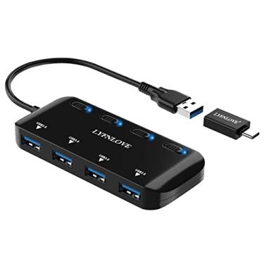 Imagem de LYFNLOVE Hub USB 3.0 com adaptador USB C, hub USB de 4 portas para laptop com interruptores de alimentação individuais, divisor USB para laptop, MacBook, superfície, PC