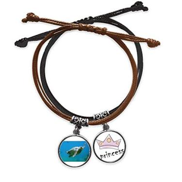Imagem de DIYthinker Pulseira de couro com corrente de mão marinha tartaruga oceano animal marinha pulseira princesa, Couro, Não se candidatar