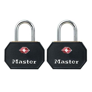 Imagem de Master Lock Cadeado de bagagem aprovado pela TSA 4681TBLK com chave, pacote com 2, as cores podem variar