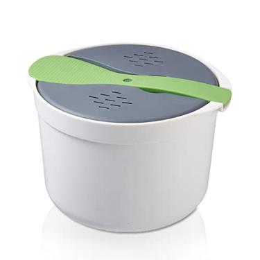 Imagem de Panela de arroz de micro-ondas 2L, panelas de micro-ondas com tampa e coador, panela a vapor de arroz PP de grau alimentício, máquina de arroz de microondas, fácil de usar (verde)