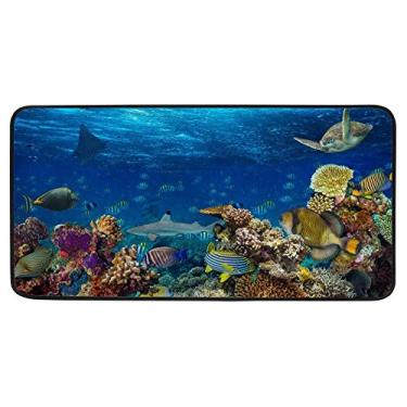 Imagem de My Daily Fish Sea Coral Reef Tapete de área 99 x 50 cm, tapete de cozinha de poliéster oceano para entrada, sala de estar, quarto, dormitório