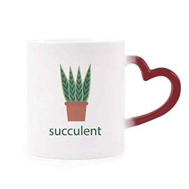 Imagem de Caneca de grés verde sensível ao calor com planta em vaso de cacto que muda de cor vermelha
