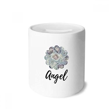 Imagem de Caixa para dinheiro de cerâmica com desenho de plantas e flores em desenho cinza porta-moedas