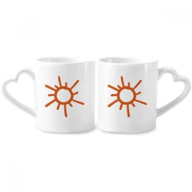 Imagem de Conjunto de canecas de porcelana para casais com pintura à mão laranja sol sol amante copo coração alça