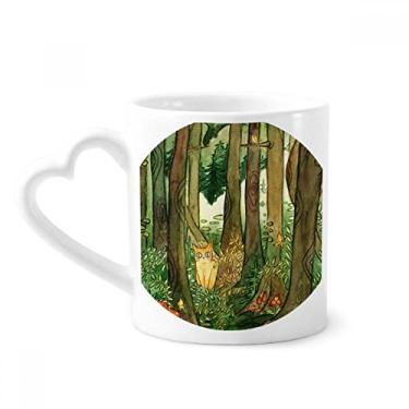 Imagem de Miaoji Caneca de cogumelo com pintura de gato e florestas, copo de coração de vidro