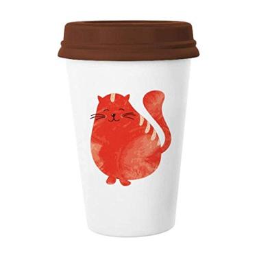 Imagem de Caneca de cerâmica de gato gordo sorrindo laranja para aquarela, caneca de café copo de cerâmica