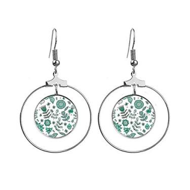 Imagem de Brincos de flores verdes com folhas de desenho de plantas pendentes argola joia círculo gota
