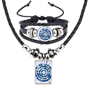 Imagem de Conjunto de joias de couro com design de alvo azul e estampa de ilustração redonda