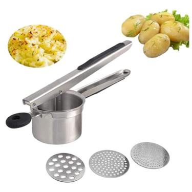 Imagem de MMCCHB Prensa de batata ，misturador de batata em aço inoxidável, prensa manual de batata com 3 discos intercambiáveis, ideal para frutas, vegetais