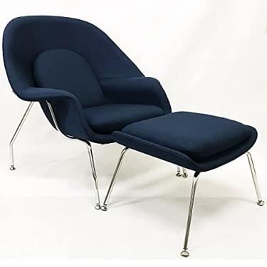 Imagem de Poltrona Womb Chair com puff linho azul marinho - Poltronas do Sul