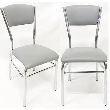 Imagem de Kit 2 Cadeiras de COZINHA com reforço cromada assento e encosto cinza - Poltronas do Sul