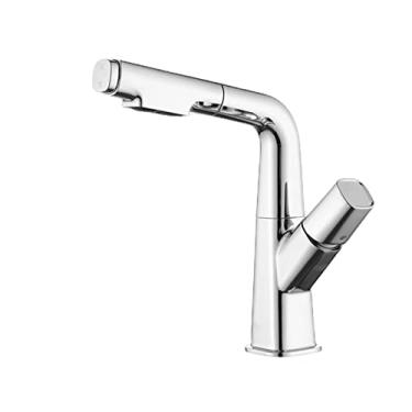 Imagem de Torneira da bacia Banheiro Extraível Elevador Torneira misturadora de latão Hot & Torneira da pia do banheiro para cima e para baixo com água fria, cromada