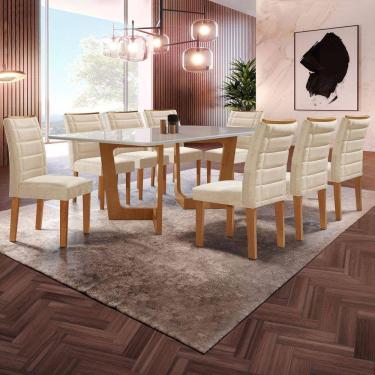 Imagem de Mesa de Jantar 8 Lugares Nápoles/Genova com Vidro Cinamomo/Off White/Bege - Cel Móveis