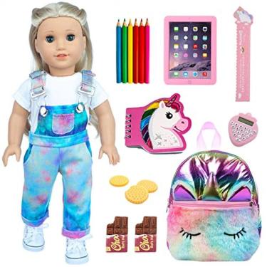 Imagem de Conjunto de material escolar American Doll para bonecas de 18" - roupas, bolsa, lápis, régua