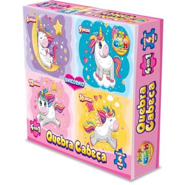 Imagem de GGB Plast Puzzle Quebra Cabeça Infantil Unicórnios 4 Em 1 Para Meninas, Multicor