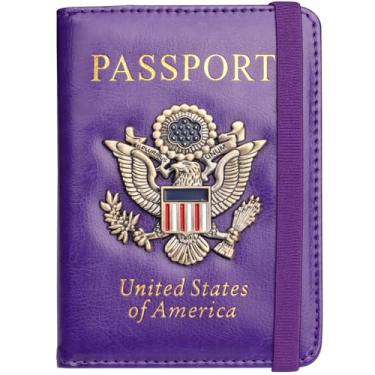 Imagem de Herain Suporte de passaporte, capa de passaporte, carteira de passaporte, para família, mulheres, homens, capa de passaporte, protetor de livro de passaporte, combinação de porta-cartões de passaporte e vacina, essenciais de viagem, c - Roxo, Retrô