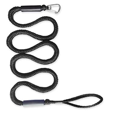 Imagem de Linhas de ancoragem elástica de 2,1 m para barcos com gancho de aço inoxidável - Corda de amarração elástica resistente - Linha de âncora marinha para caiaque de pontão de jet ski (preto, 1 pacote)