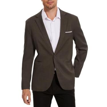 Imagem de EliteSpirit Blazer masculino casual com um botão, casaco esportivo leve e justo, Café, Medium