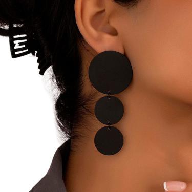 Imagem de Brinco Feminino Pendentes Redondos Círculos Elegância