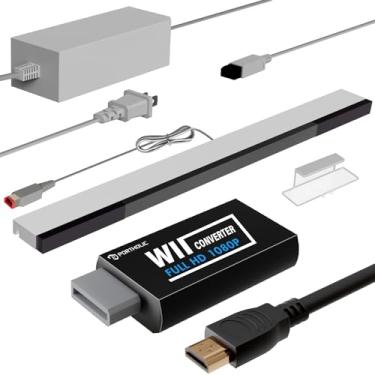 Imagem de PORTHOLIC 4 em 1 Conjunto de Cabos de Substituição para Wii, Adaptador de Energia AC + Conversor HDMI + Barra de Sensor de Movimento Com Fio e Cabo de Áudio e Vídeo Composto para Nintendo