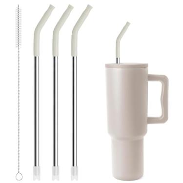 Imagem de Snowfall Canudos de metal de 31 cm para copo Stanley moderno e simples de 1,18 ml, canudos de aço inoxidável longos reutilizáveis de substituição para copo de 1,18 l (cinza creme)