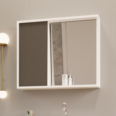 Imagem de Armario Para Banheiro Espelheira Unik Detalhe Em Mdf 60,3cm Branco Grafite