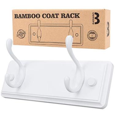 Imagem de Porta-casacos de madeira, organizador de parede para armário, entrada, corredor, hall de entrada, quarto, ganchos duplos resistentes para pendurar toalhas, bolsas, chapéus, jaquetas, chaves (branco, 2 ganchos)