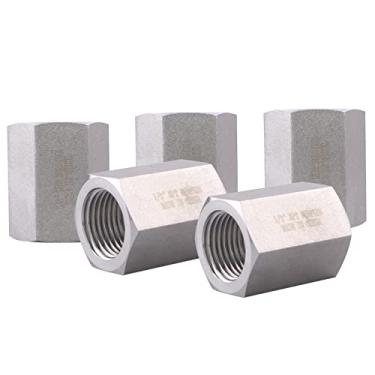 Imagem de DERPIPE Acoplamento hexagonal completo de forjamento de 1/5.1 cm - Encaixe de tubulação de conexão 304 de aço inoxidável, fêmea NPT de 1,27 cm x fêmea NPT de 1,27 cm (pacote com 5)