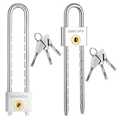 Imagem de Photect Pacote com 2 cadeados longos com chave de 5 cm de latão sólido removível comprimento ajustável manilha prata para portões, armários, cofres, trava de bicicleta