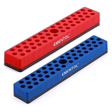 Imagem de EMENTOL Conjunto de 2 peças de suportes magnéticos de 1/4" - vermelho e azul, orifício de 86 peças, organizador de bits com ímã forte, organizador de pontas magnéticas, 2 peças