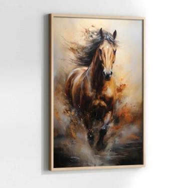 Imagem de Quadros Decorativos com com Moldura Cavalos Correndo Pintura Arte Vert