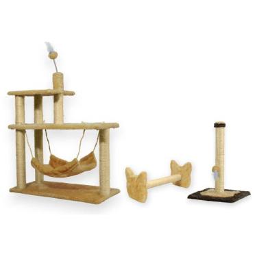 Imagem de Arranhador Para Gatos 3 Plataformas Rede E Brinquedos Poste P Torre Si