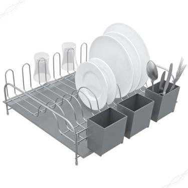 Imagem de Escorrede de Louça com Porta Talheres e Copos com Bandeja Plastica - 1