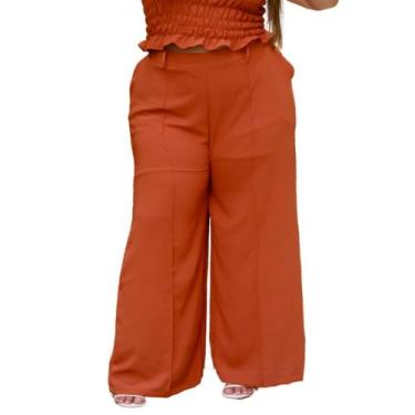 Imagem de Calça feminina pantalona social cos alto com linha vinco frontal e bol