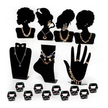 Imagem de Kit Expositor Colar Brincos Anel Joias Bijuterias Top 17 Pçs - Acrilik