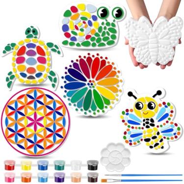 Imagem de PullCrease 6 Pack Paint Your Own Plaster Stones - Kids Spring Summer Arts and Crafts Painting Kit DIY Ceramic Craft Garden Pottery Outdoor Painting Gifts for Kids Ages 4-12, Easter Mothers Day Crafts